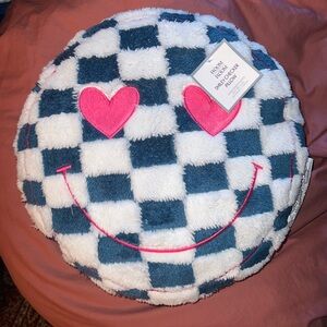 Blue and White Checkered Smiley Pillow
